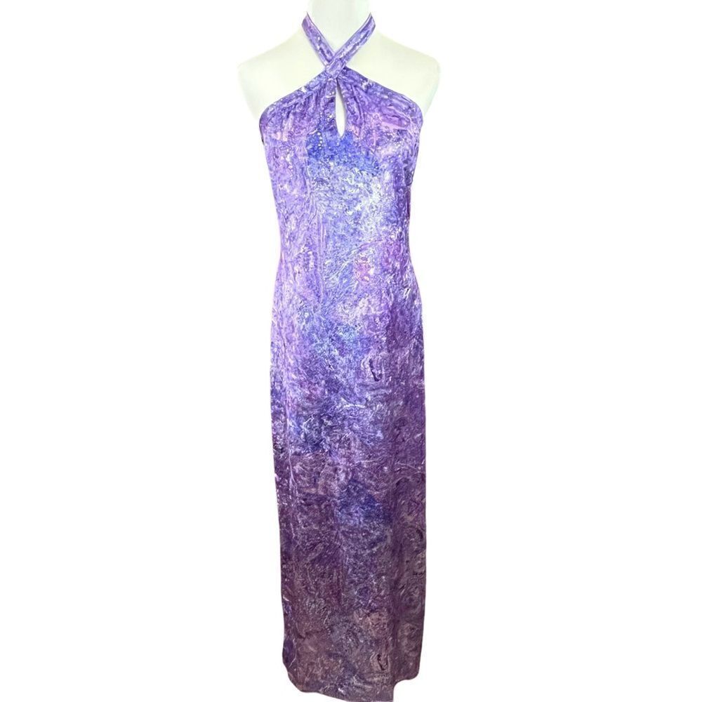 Vintage 90’s Does 70’s Gunne Sax Purple Marbled Body Con Dress 9/10